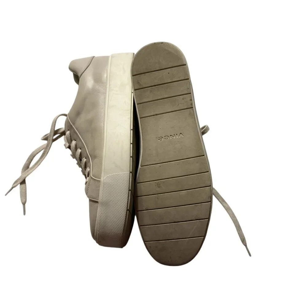 Vince Womens Cream/Ivory benefield Leather Platform Sneakers Size 9